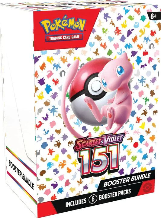 Pokémon Scarlet & Violet 151 Booster Bundle doboz, Mew, pokélabda és színes Pokémon árnyképek